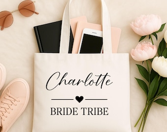Personalised The Bride Tote Bag, Custom Name Hen Do Bachelorette Party Bags, Bridesmaid Bridal Team Classy Printed Tote Bag, Wedding Gifts