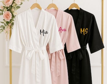 Personalised Ruffle Robes with Name/Initials, Custom Satin Bridal Party Printed Robes, Bride to be & Bridesmaid Gifts, Getting-Ready Robes