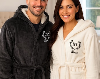 Accappatoio in peluche con ricamo personalizzato, vestaglia con monogramma ricamato con nome personalizzato, vestaglia da notte per uomo e donna, accappatoio da spa regalo per la fidanzata
