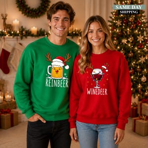 Reinbeer Winedeer Sweatshirt, Partner-Weihnachtspullover, Weihnachtspullover für die Feiertage, Pullover für die Winter-Weinparty, Weihnachtsgeschenk für Weinliebhaber