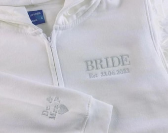Personalised Bride Zip Up Hoodie, Mr & Mrs Initials Matching Anniversary Hoody, Custom Embroidered Wifey Jumpers, Bridal Shower Hen Do Gifts