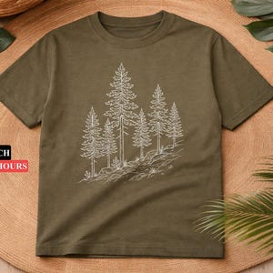 Pine Tree Forest Mountain T Shirt, Hiking Camping Nature Lover Tee, Outdoor Adventure Printed Shirt, Forest Landscape Graphic Tee