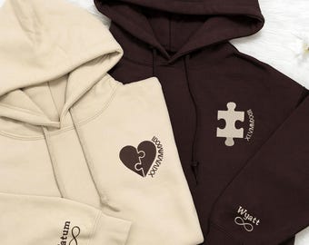 Bestickter Paar-passender Hoodie, personalisierte römische Ziffer Datum Frau Pullover, GF BF Passender Hoodie für Paare, Jubiläumsgeschenke