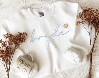 Embroidered Bride Sweatshirt, Bride Coquette Bachelorette Party Sweater, Bridal Shower, Bride To Be Gift, Wedding Gift, Getting‑Ready Outfit