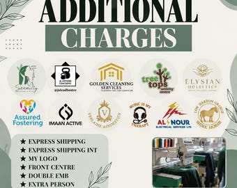 Extra Charges for Logo Digitizing, Printing Services, Artwork Edits, Custom Design Changes, Embroidery File Conversion, Additional Fees