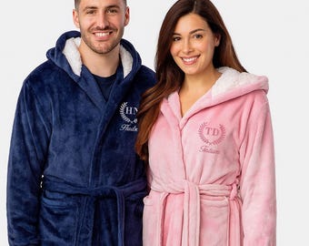 Personalised Plush Bathrobe for Men Women, Custom Name Embroidered Monogram Dressing Gown, Night Robe for Her, Spa Robe Gift for Girlfriend