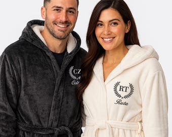 Personalised Embroidery Plush Bathrobe, Custom Name Embroidered Monogram Dressing Gown, Men Women Night Robe, Spa Robe Gift for Girlfriend