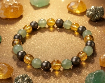 Armband Wealth & Abundance – Combinatie van pyriet, citrien en groene aventurijn | Rekbaar koord