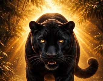 Golden Wildlife Panther Poster, Tierbild modern, Animal Print Gold, Wildlife Wandbild, Wohnzimmer Deko, Printable Kunst