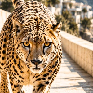 Poster Leopard running on Mediterranean coast Wildlife Cinema Luxury Summer Wall Art Home Decor Gift PDF DIN A1 - DIN A5