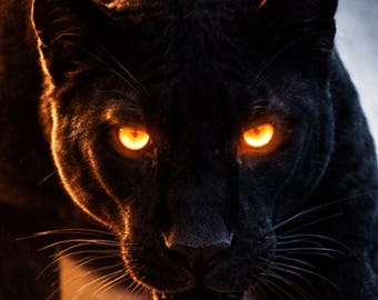 Light Contrast Wildlife Serie – Black Panther Poster, Leuchtende Augen Wandbild, Modern Tierkunst, Dramatic Light Print, Download