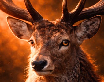 Light Impact Wildlife Deer Poster, Deer Wall Art Light, Modern Deer Wall Mural, Dramatic Animal Art, Printable Living Room Decor