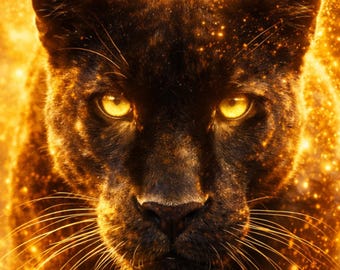Golden Wildlife Panther Poster, Panther Wall Art Gold, Tierbild modern, Wildlife Wandbild, Wohnzimmer Deko, Printable Art