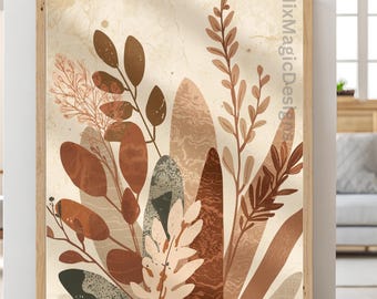 Boho plant poster in warm earth tones – Abstract nature illustration, modern botanical wall art, vintage background, minimal boho decor