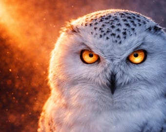 Light Contrast Wildlife Serie – Schneeeule Poster, Leuchtende Augen Wandbild, Modern Tierkunst, Dramatic Light Print, Download