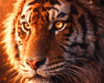 Light Impact Wildlife Tiger Poster, Tiger Wall Art Light, Modern Tiger Wall Mural, Dramatic Animal Art, Printable Living Room Decor