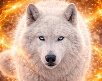 White Wolf Poster, Modern Wolf Wall Art, Animal Poster for Living Room, Arctic Wolf Wall Art, Wildlife Poster – Golden Energy