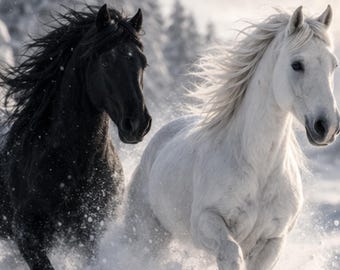 Snow Eyes Pferde Poster, Owl Wall Art, Wildlife Wandbild Pferde Schnee, Animal Wall Art Printable, Tierposter modern Download