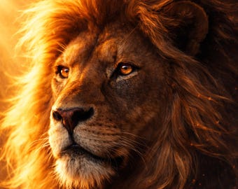 Light Impact Wildlife Lion Poster, Lion Wall Art, Modern Lion Wall Mural, Golden Light Animal Art, Dramatic Wildlife Printable