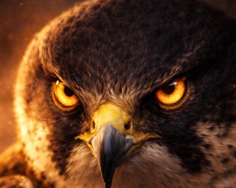 Falcon Poster, Falcon Glow Wildlife Wall Art, Animal Poster, Modern Art Print, Bird Decor, Living Room Gift, Digital Download, Rare Elegance