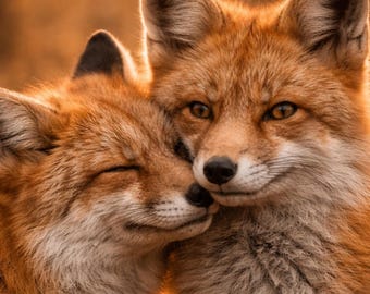 Fuchs Couple Poster – Fuchs Wall Art – Wildlife Love Animals – Sunset Animal Art – Printable – Modern Wandbild Tierposter Wohnzimmer Deko