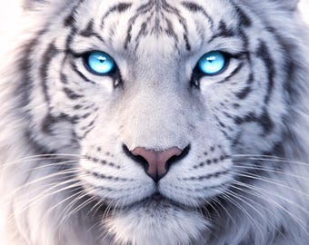 White Tiger Poster Glow Wildlife Wall Art Animal Poster Modern Art Print Tiger Decor Living Room Gift Digital Download Rare Elegance