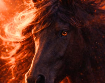 Light Impact Wildlife Horse Poster, Horse Wall Art Light, Modern Horse Wall Mural, Dramatic Animal Art, Printable Living Room Decor