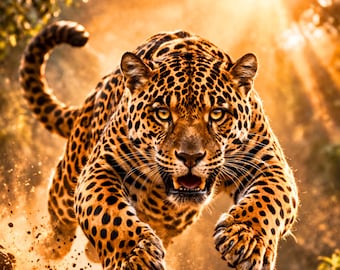 Póster de ataque de tigre, póster de animales para regalo, arte mural moderno de tigre, decoración para sala de estar, descarga imprimible, Golden Wildlife Impact