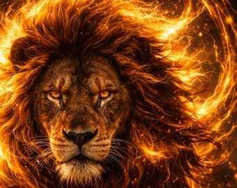Golden Energy Lion Poster, Black Gold Animal Wall Art, Löwe Wandbild modern, Wildlife Kunstdruck, Printable Art