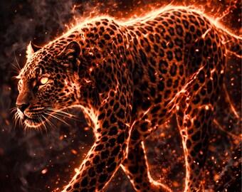 Modern leopard poster, leopard wall art, wildlife wall art, animal poster for the living room, big cat art, gift idea, PDF download