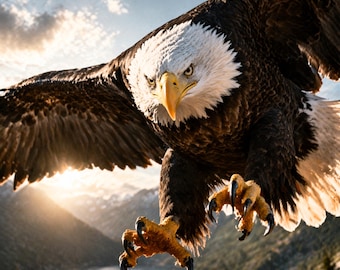 Águila Póster Ataque Arte de pared de vida silvestre Águila volando de frente Póster de animales Arte moderno de la naturaleza A1 A2 A3 A4 A5 Descarga Regalo