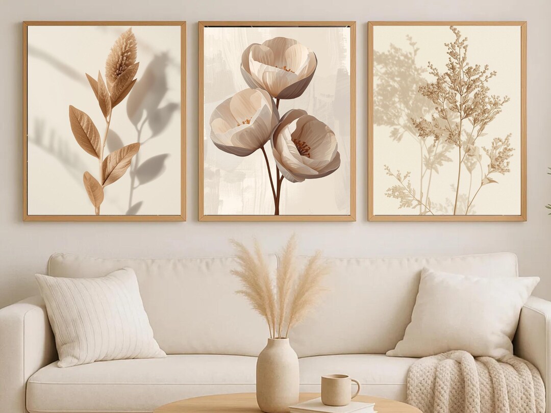 Boho Wall Art Set of 3 | Beige Nature Poster Set | Minimalist Boho Wall ...