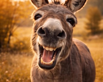 Póster de burro riendo gracioso, arte de pared de burro, animal humorístico, póster de animal de granja gracioso, arte de pared de animales para cocina o pasillo, regalo