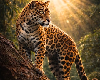 Póster de jaguar para pared, regalo de póster de animales, decoración moderna de la naturaleza, descarga imprimible, serie de vida silvestre Golden Silence