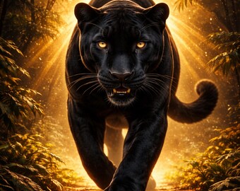 Póster de pantera dorada salvaje, estampado animal moderno, estampado animal dorado, arte mural de vida silvestre, decoración de sala de estar, arte imprimible