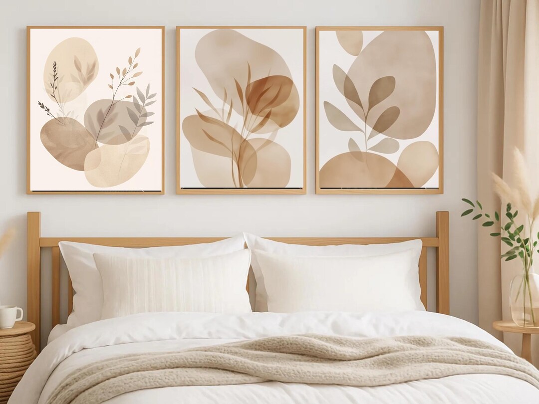 Abstract Botanical Poster Set Beige – 3-piece Set Modern Wall Art With ...