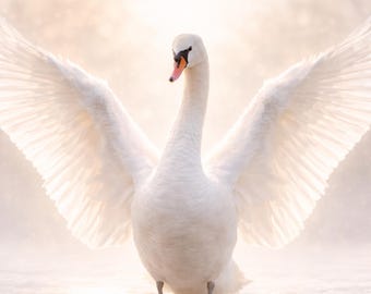 Póster de cisne, ligero y elegante, arte de pared de cisne blanco, póster minimalista de animales con alas, lámina moderna de vida silvestre, decoración para sala de estar, idea de regalo
