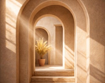 Póster Boho con arco beige, arte mural de arco mediterráneo, arte mural minimalista para decoración de sala de estar, PDF imprimible DIN A1 - A5 Regalo