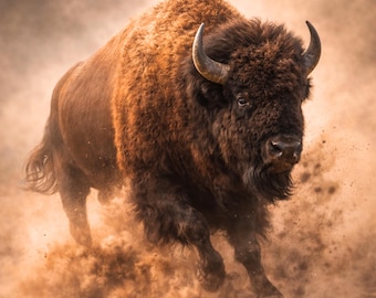 Póster de bisonte en movimiento – Arte mural de vida silvestre A4 A3 A2 A1, Arte mural de bisonte corriendo, Póster moderno de animales, Idea de regalo, Decoración de naturaleza