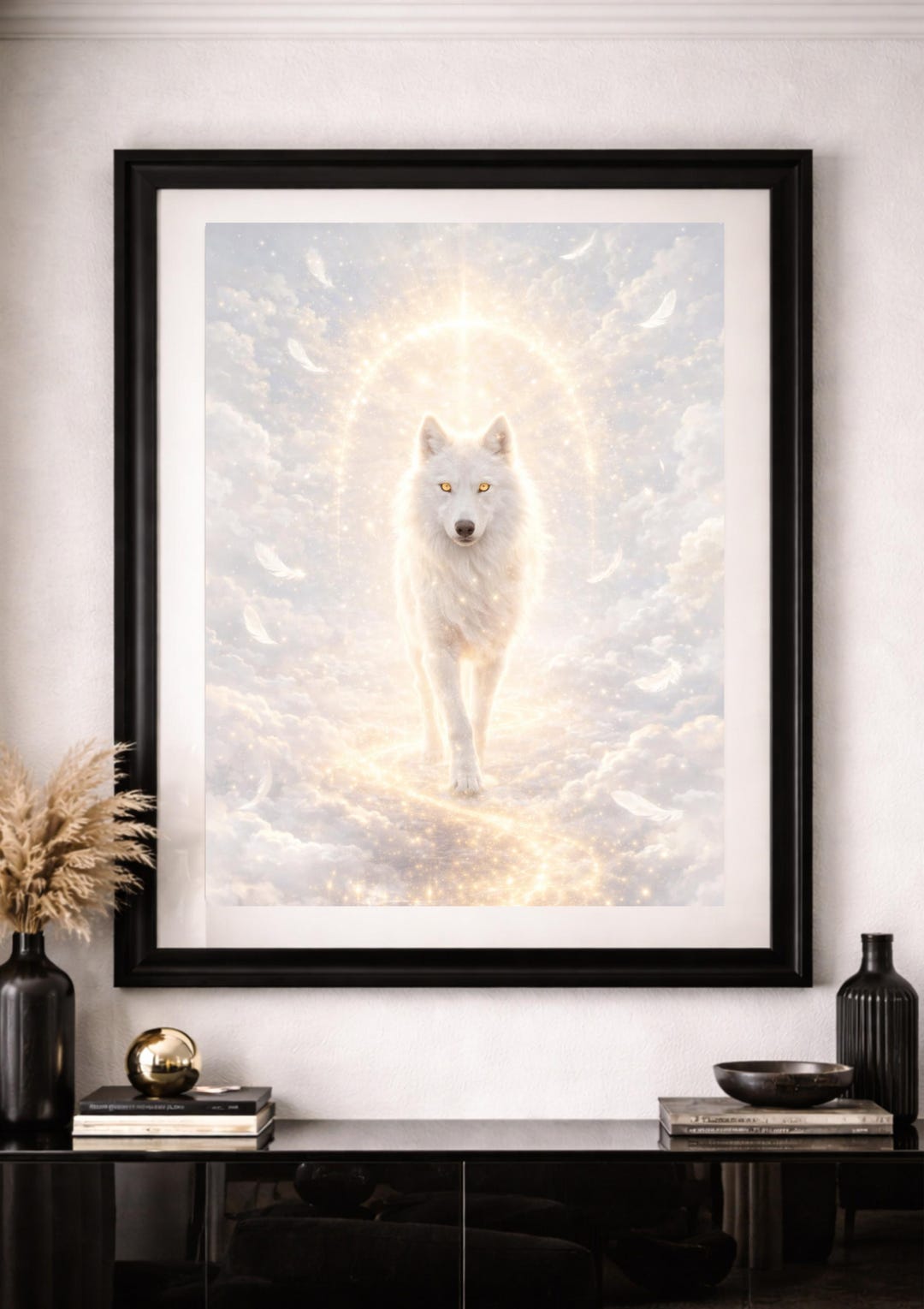White Wolf in Heaven Poster – White Wolf Heaven Wall Art, Mystical Wolf ...