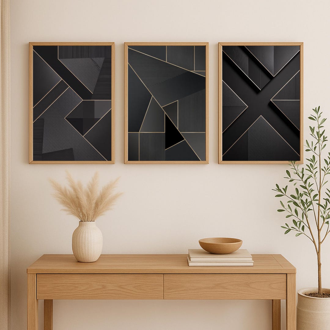 Luxury Black and Gold Poster Set of 3 • Abstract Geometric Wall Art ...