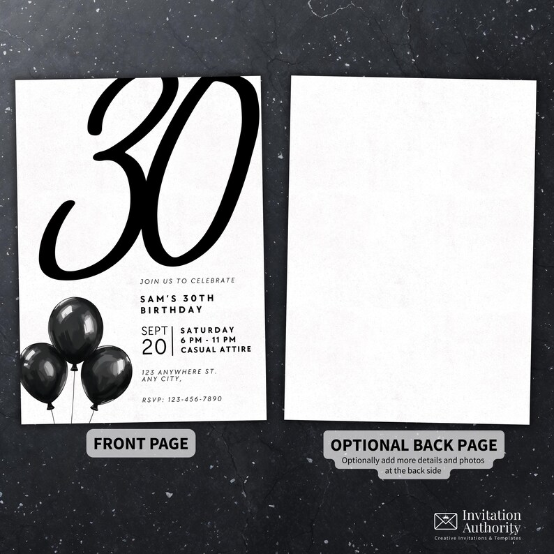 Editable 30th Birthday Invitation Template, Digital 30th Birthday ...