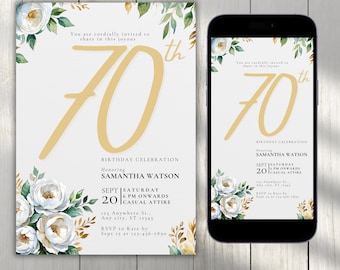 Editable 70th Birthday Invitation Template, Digital 70th Birthday Invite, 70th Birthday Evite, Canva Template, Printable Digital Download