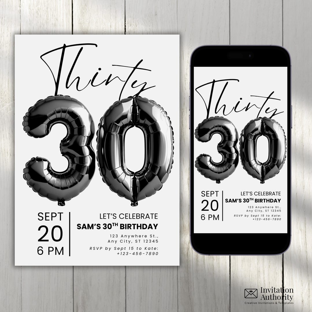 30th Birthday Invitation Template, Editable Canva Invite, Digital 30th ...