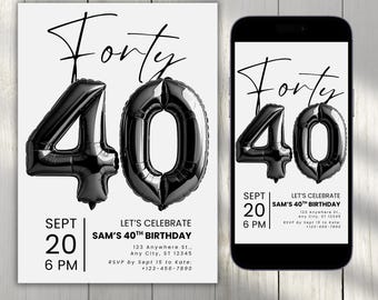 40th Birthday Invitation Template, Editable Canva Invite, Digital 40th Birthday Invite, 40th Birthday Evite, Printable Birthday Invitation