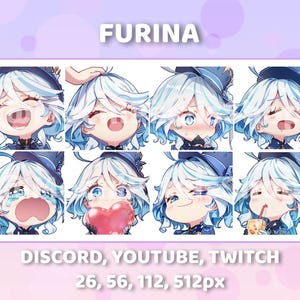 Furina – 8 Emotes | Genshin Emojis Set for Discord, Twitch & YouTube | Digital File