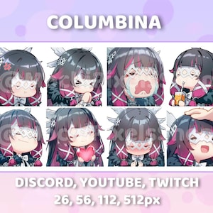 Columbina – 8 Cute Chibi Emotes | Chibi Genshin Emoji Set for Discord, Twitch & YouTube | Digital File