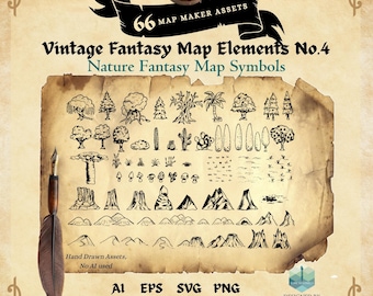 Fantasy Map Creator Kit – RPG Map Assets – Vintage Hand Drawn Cartography – Digital Download for DnD & World Building