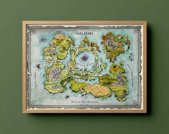 Fantasy World Map “Gaelaiana” – Vintage Style Cartography – Printable RPG Map – Hand-Drawn Fantasy Map Digital Download
