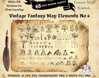 Fantasy Map Creator Kit – RPG Map Assets – Vintage Hand Drawn Cartography – Transparent & White-Fill PNGs – DnD World Building – Digital DL